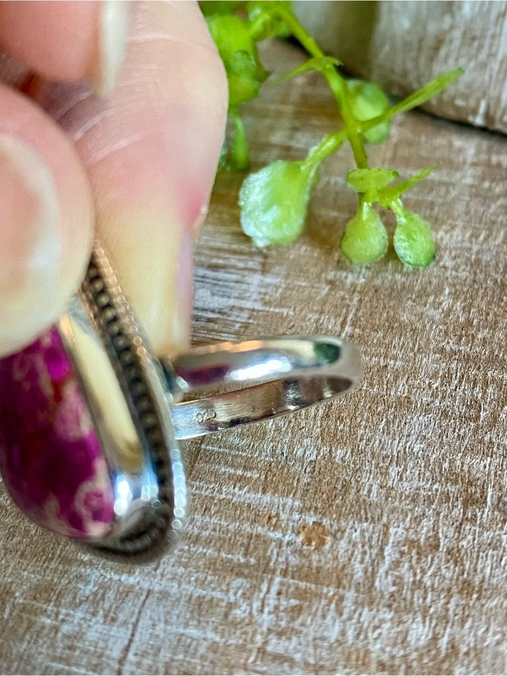 Pink Sea Sediment Jasper ring 925 sterling silver southwestern boho size 8.5